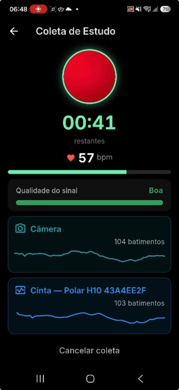 Coleta simultânea de VFC com câmera e cinta Polar H10 no HRV-Power